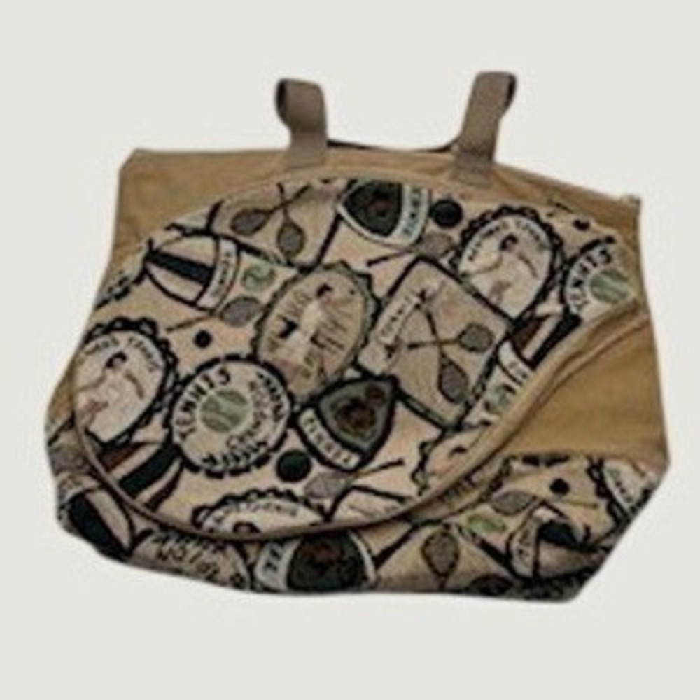 Vintage Tennis Tapestry Canvas Tote Bag Tan Made in USA Sporty Preppy Large
